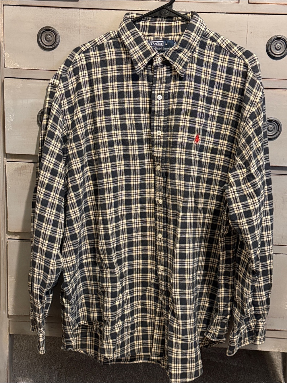 Polo by Ralph Lauren Men's Black & Cream Plaid Button-Down Shirt 100% cotton